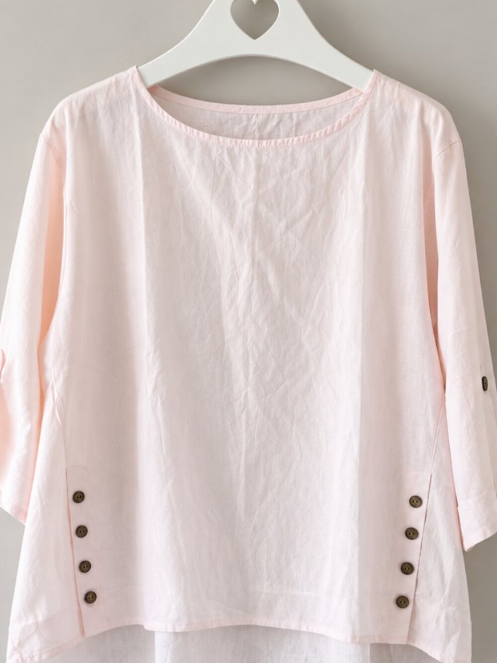 Pale Pink 100% Linen High Low Tunic Top Button Detail PTP24 - Picture 2 of 9